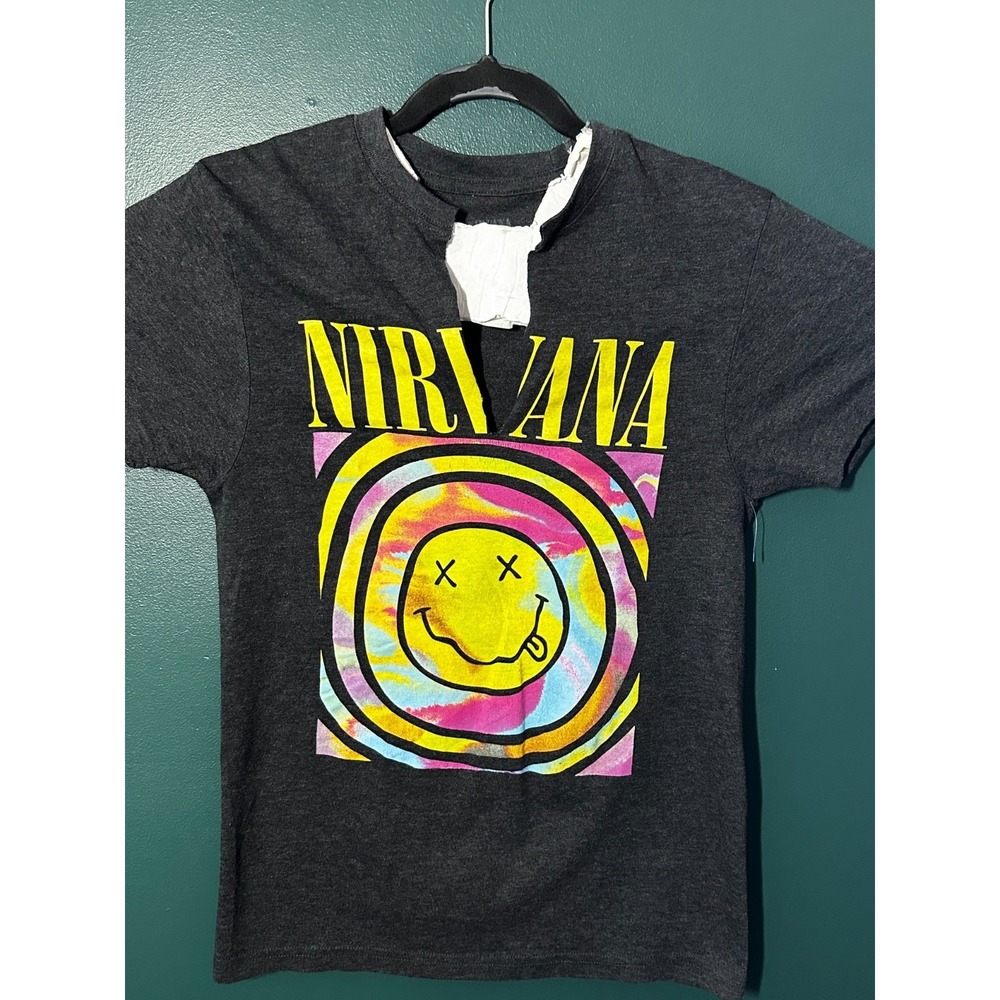 Nirvana Trippy V-Neck Rock Band T-Shirt Black Size‎ Medium SKU 1-039